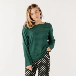 Sabrina Ribbed Pullover, Hunter Green