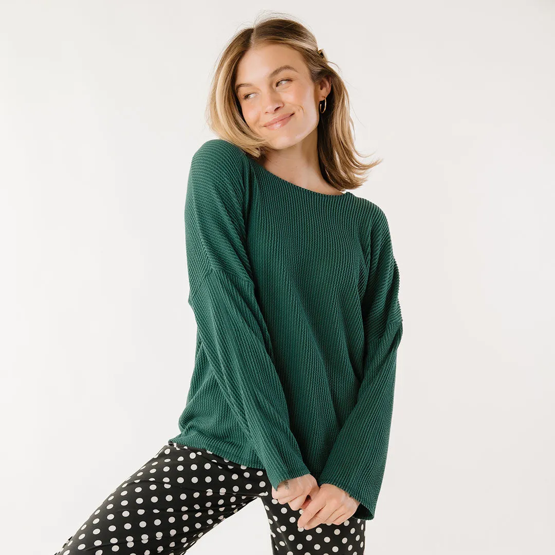 Sabrina Ribbed Pullover, Hunter Green