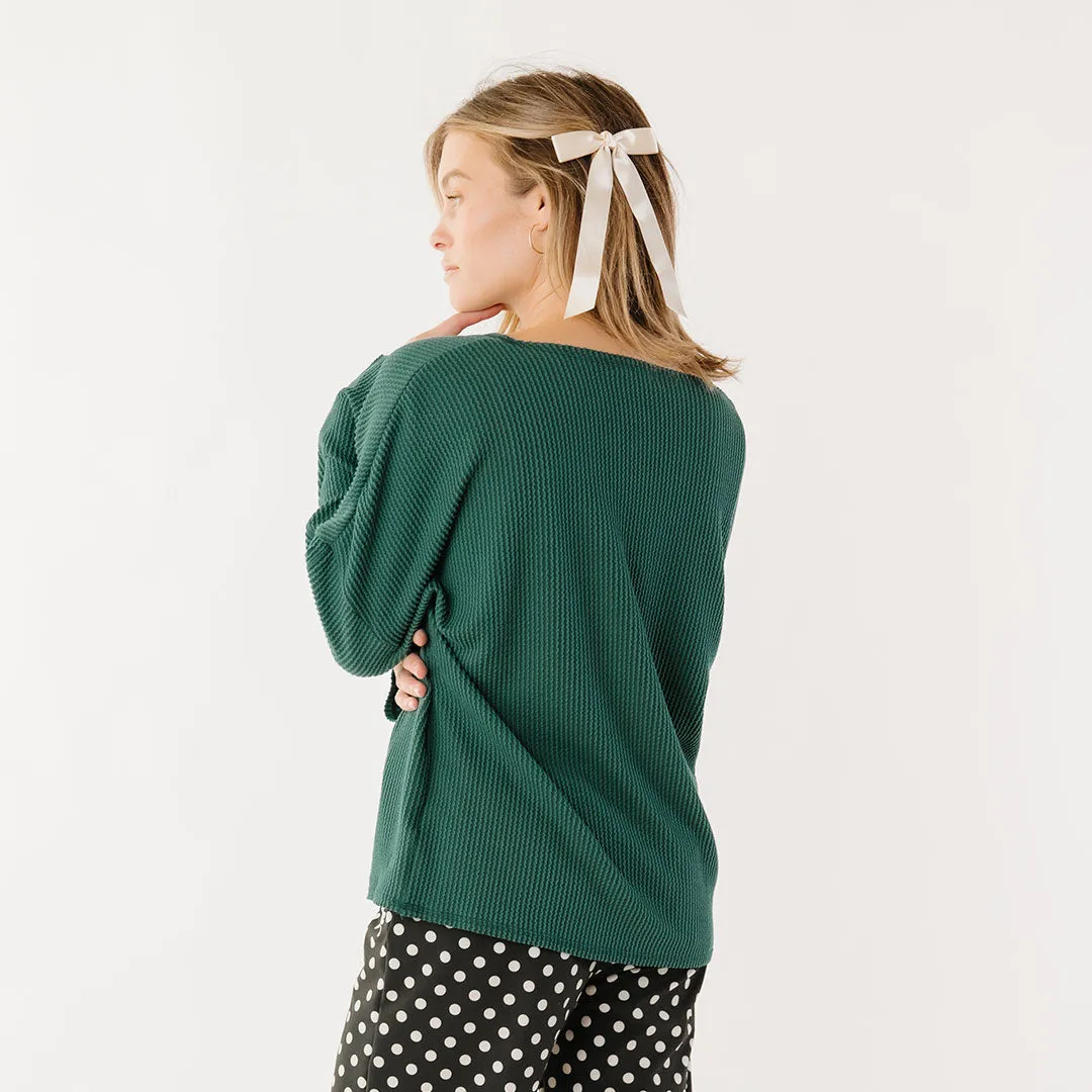 Sabrina Ribbed Pullover, Hunter Green