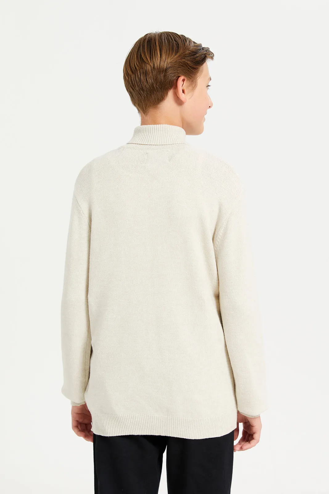 Senior Boys Ecru Mel Turtle Neck Pullover