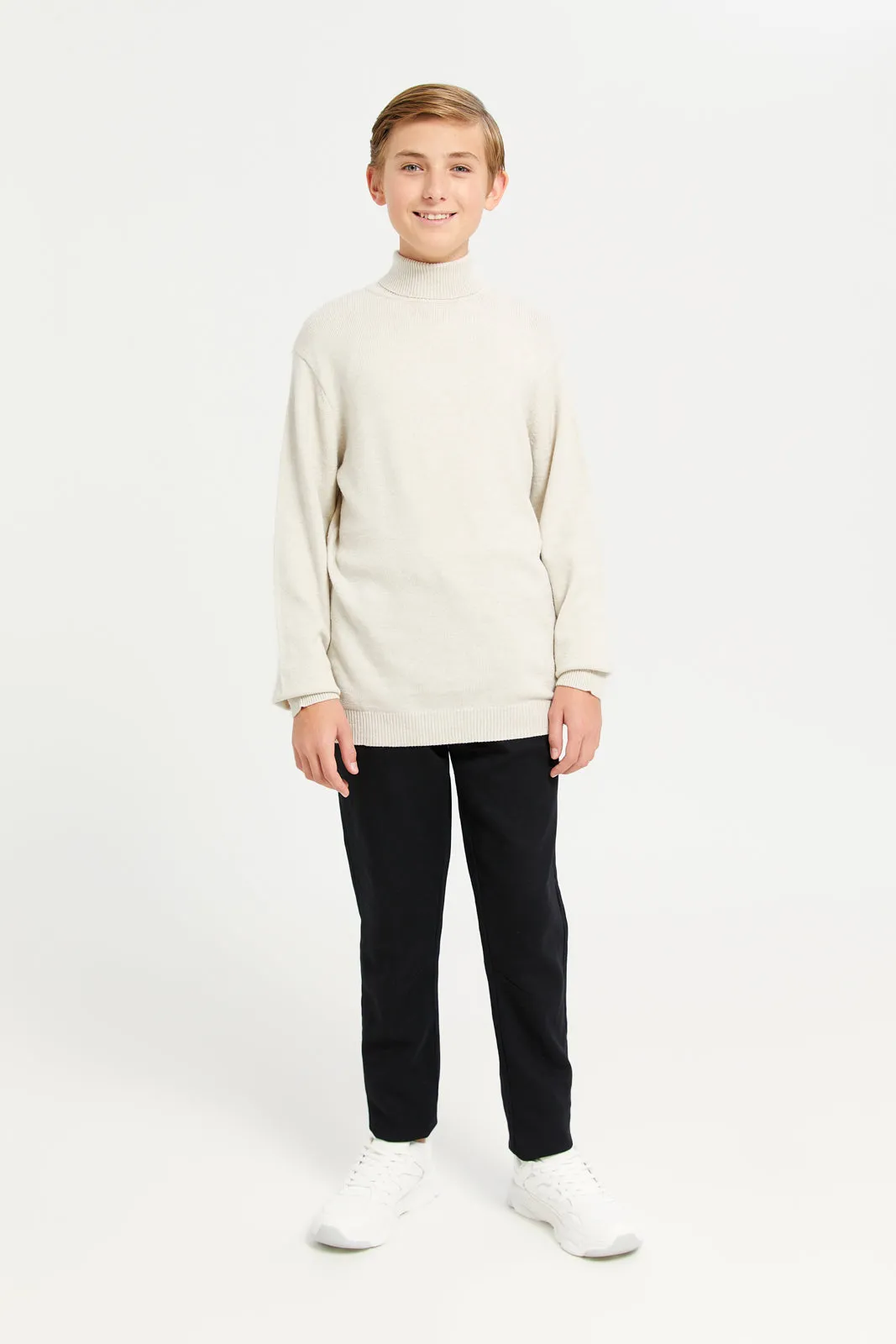 Senior Boys Ecru Mel Turtle Neck Pullover