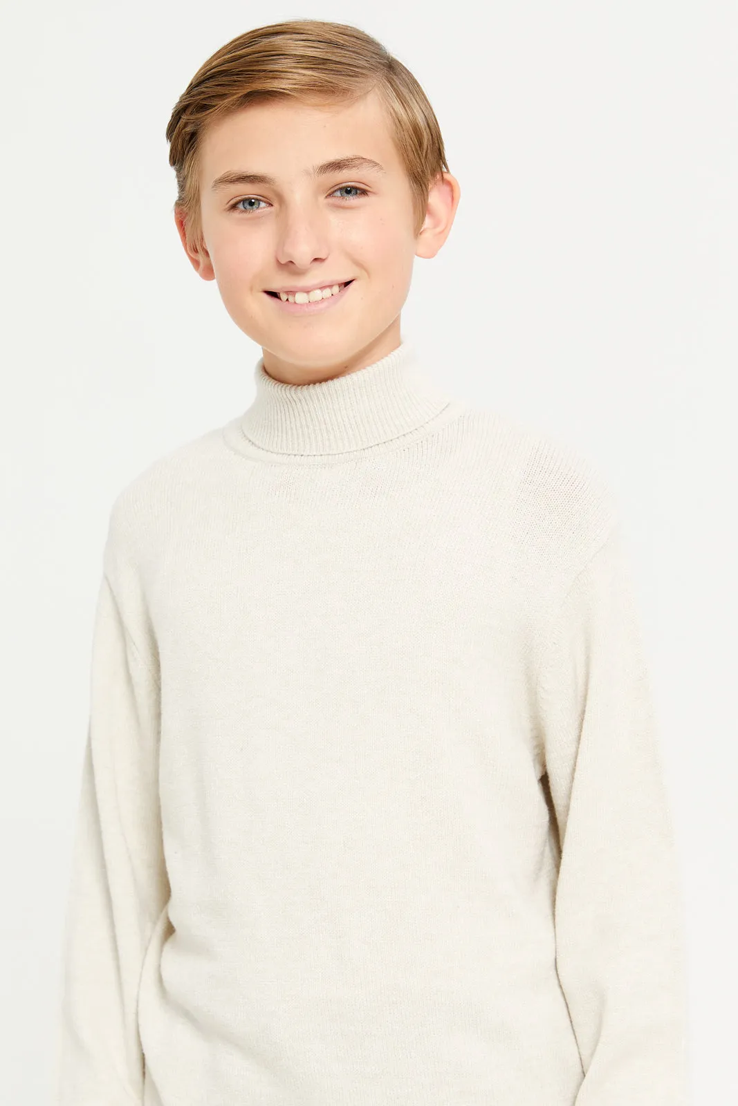 Senior Boys Ecru Mel Turtle Neck Pullover