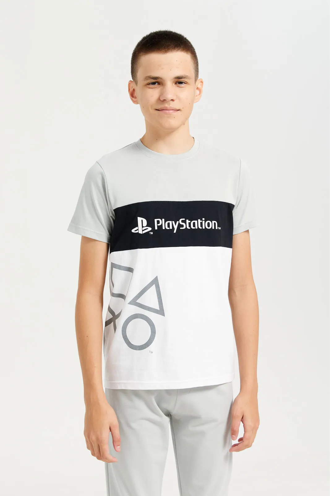 Senior Boys Grey Play Station Printed Pyjama Set (2 Piece)