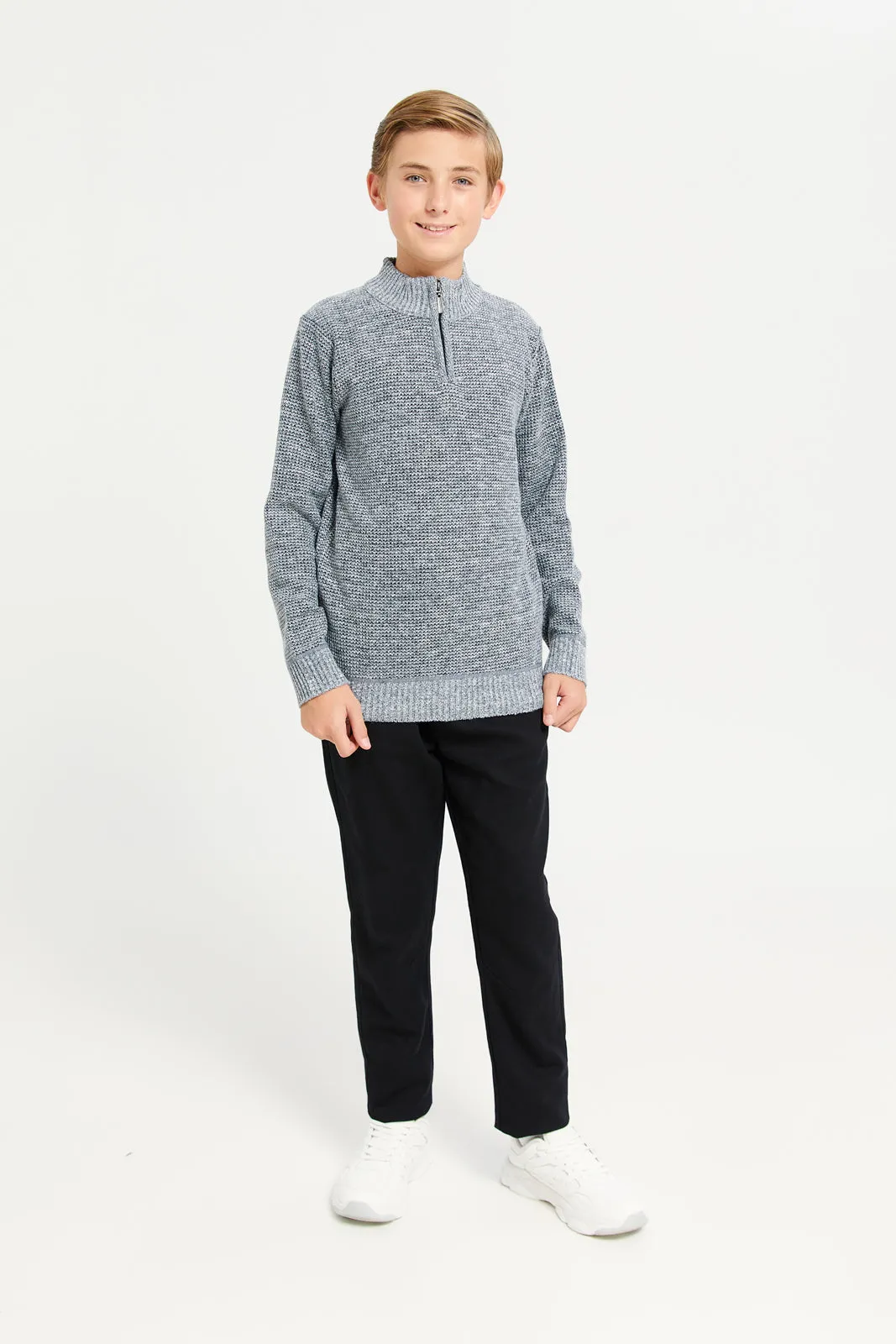 Senior Boys Plain Grey Zip Thru Pullover