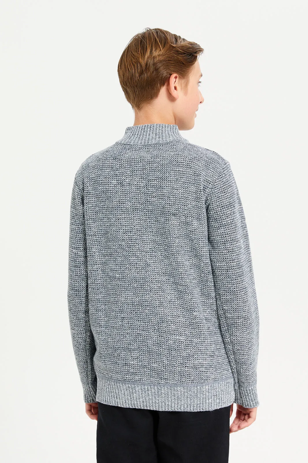 Senior Boys Plain Grey Zip Thru Pullover