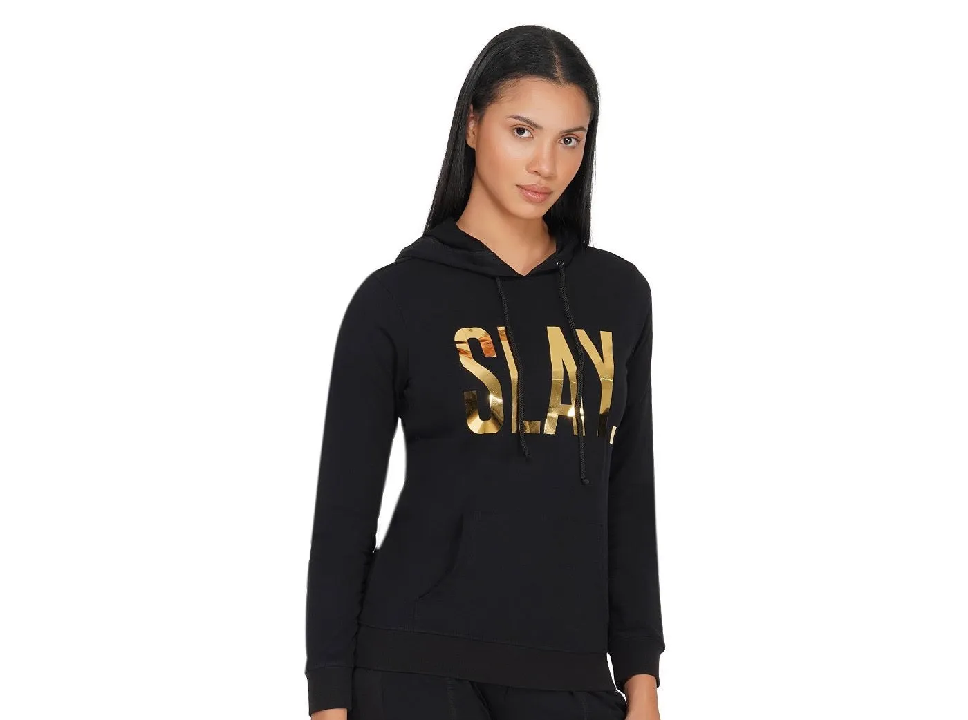 SLAY. Classic Women's Limited Edition Gold Mirror Foil Print Black Hoodie