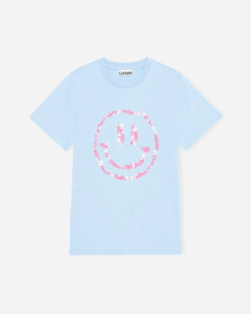 Smiley O-neck Relaxed T-shirt - Placid Blue