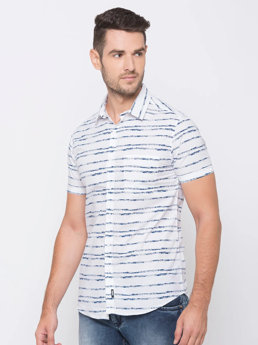 Spykar Men Blue Cotton Casual Shirts