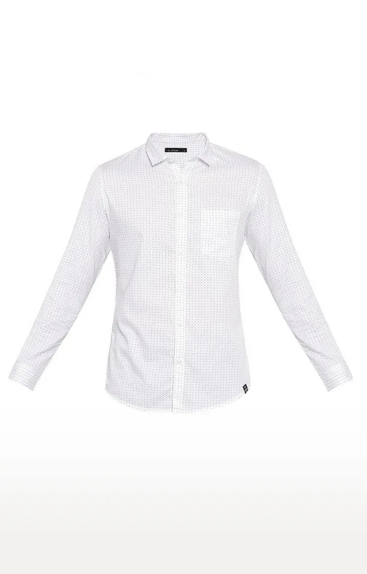 Spykar Men White Micro Ditsy Print Regular Slim Fit Shirt