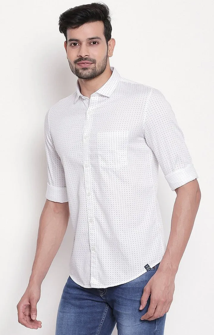 Spykar Men White Micro Ditsy Print Regular Slim Fit Shirt