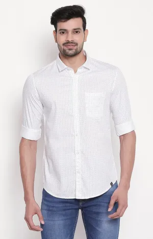 Spykar Men White Micro Ditsy Print Regular Slim Fit Shirt