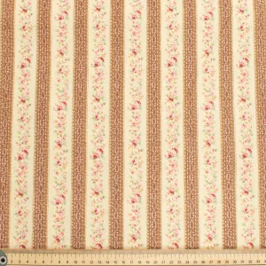 Stof Fabrics Roses-3 Floral on Cream & Latte Stripes Cotton Prints