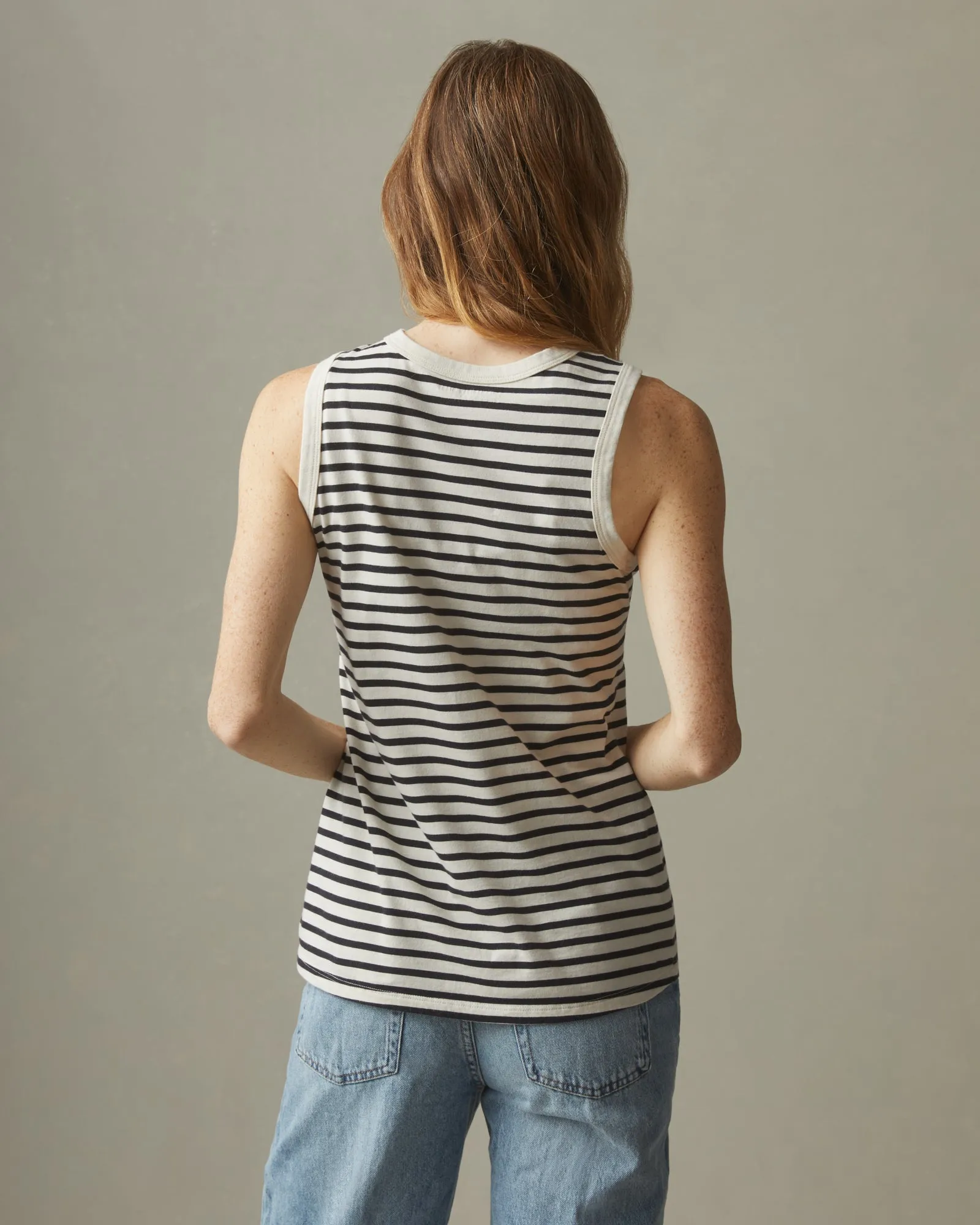 Striped Classic Cotton Muscle Tank - Turtledove Dark Navy