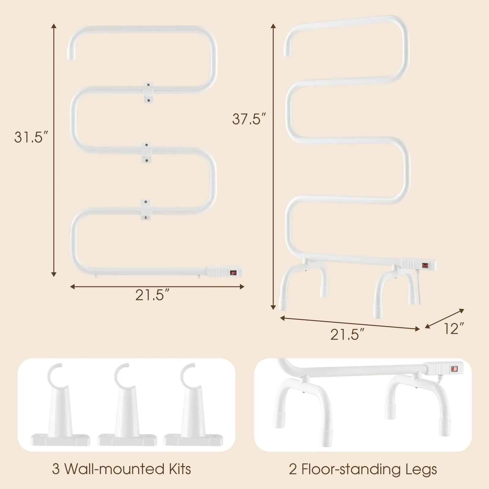 Tangkula Towel Warmer, Home Bathroom 100W Electric 5-Bar Towel Drying Rack