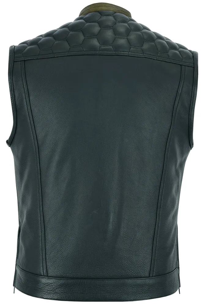 WHISKEY MOTORCYCLE MC STYLE VEST WITH HONEYCONE STYLE STITCHING CCW