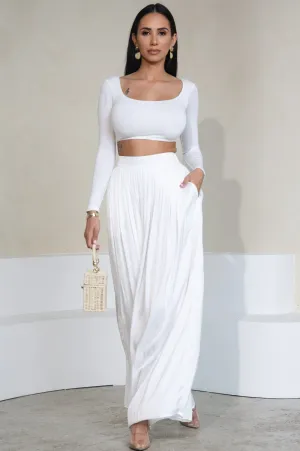 White Silky High Waist Pleated Palazzo Pants