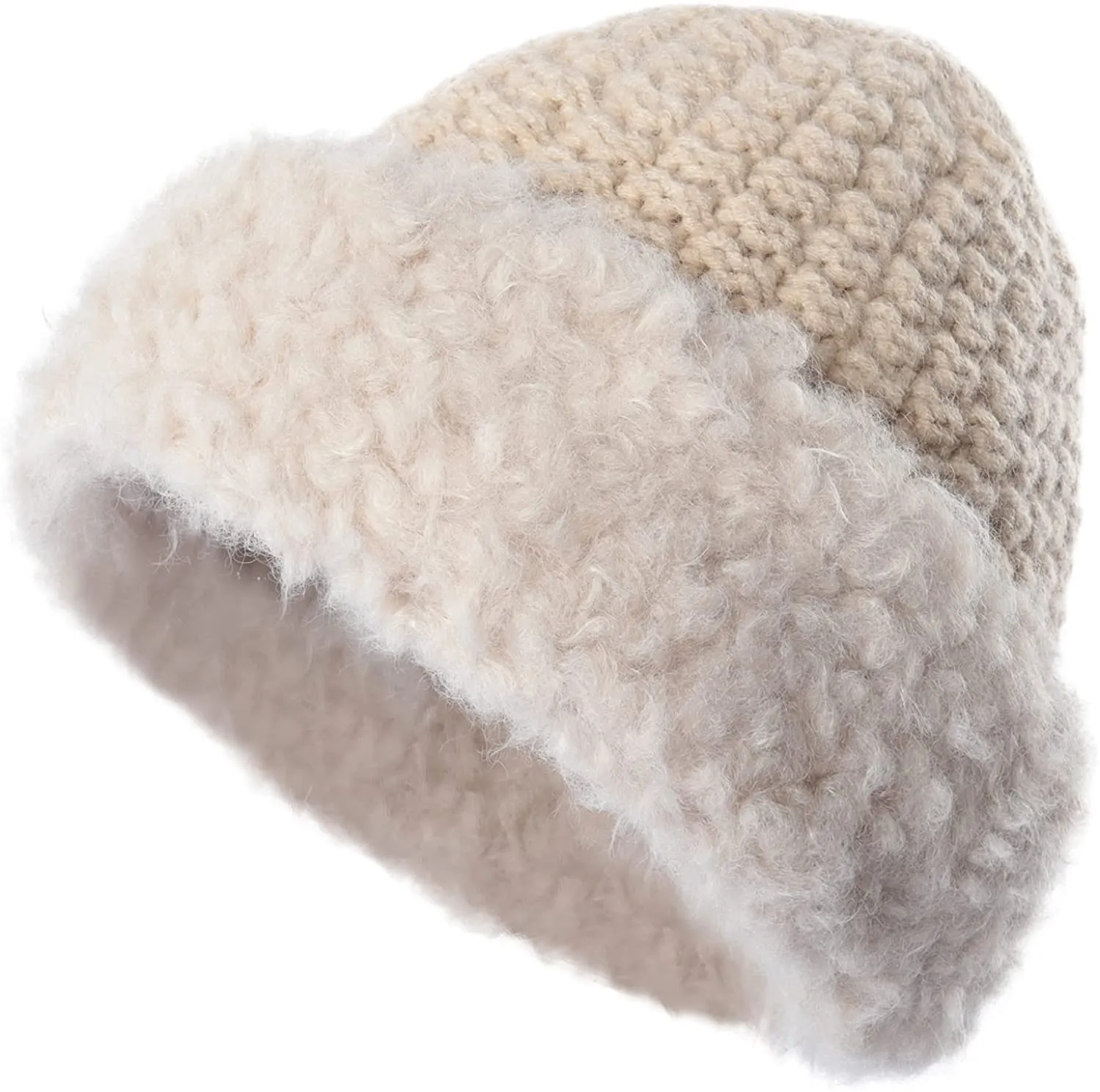 Winter Hats Knit Cap Faux Fur Hat Fluffy Bucket Hat Snow Cap for Women 21623