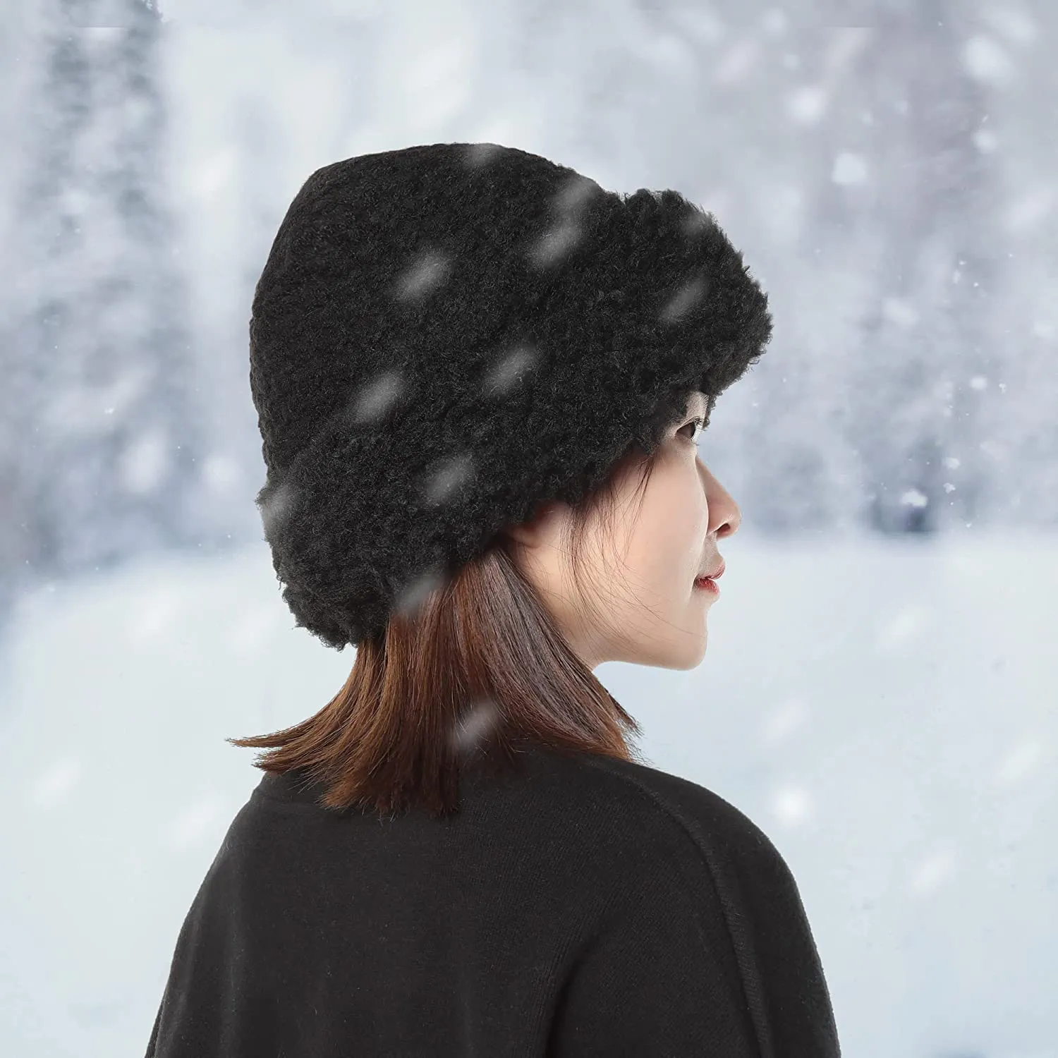 Winter Hats Knit Cap Faux Fur Hat Fluffy Bucket Hat Snow Cap for Women 21623