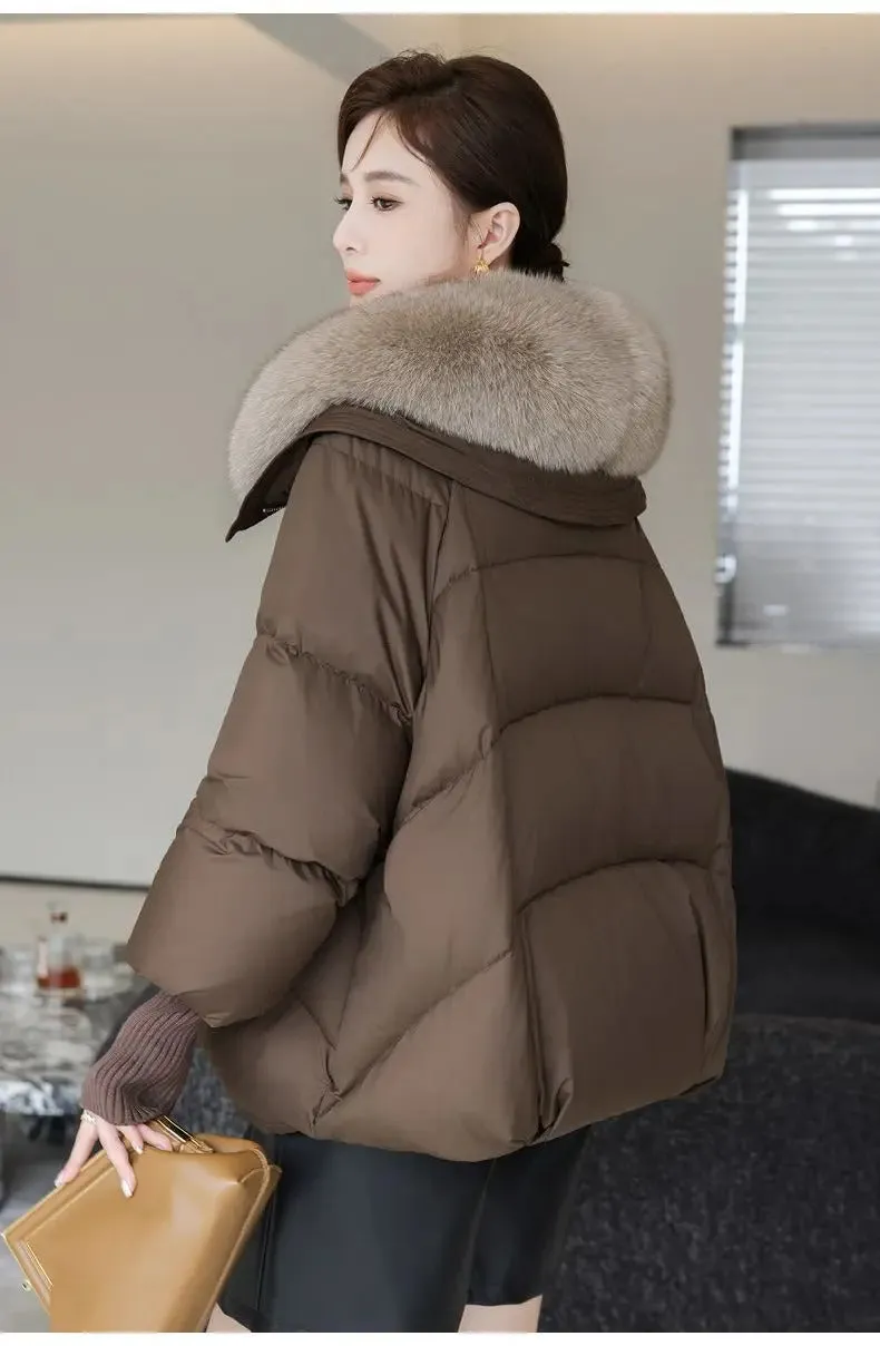 Women's Cotton Coat,Spliced Jacket,Korean Parkas,Female Clothing,Fur Collar,Winter,New