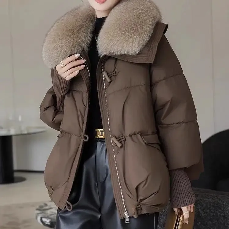 Women's Cotton Coat,Spliced Jacket,Korean Parkas,Female Clothing,Fur Collar,Winter,New