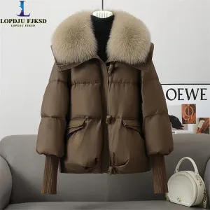 Women's Cotton Coat,Spliced Jacket,Korean Parkas,Female Clothing,Fur Collar,Winter,New