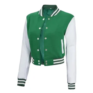 Women's Cropped Varsity Jacket - Baseball Style Bomber Jacket