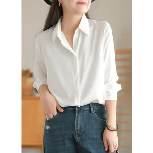 Women's Long Sleeve Shirt, Cotton Shirts for Women, White Work Shirts