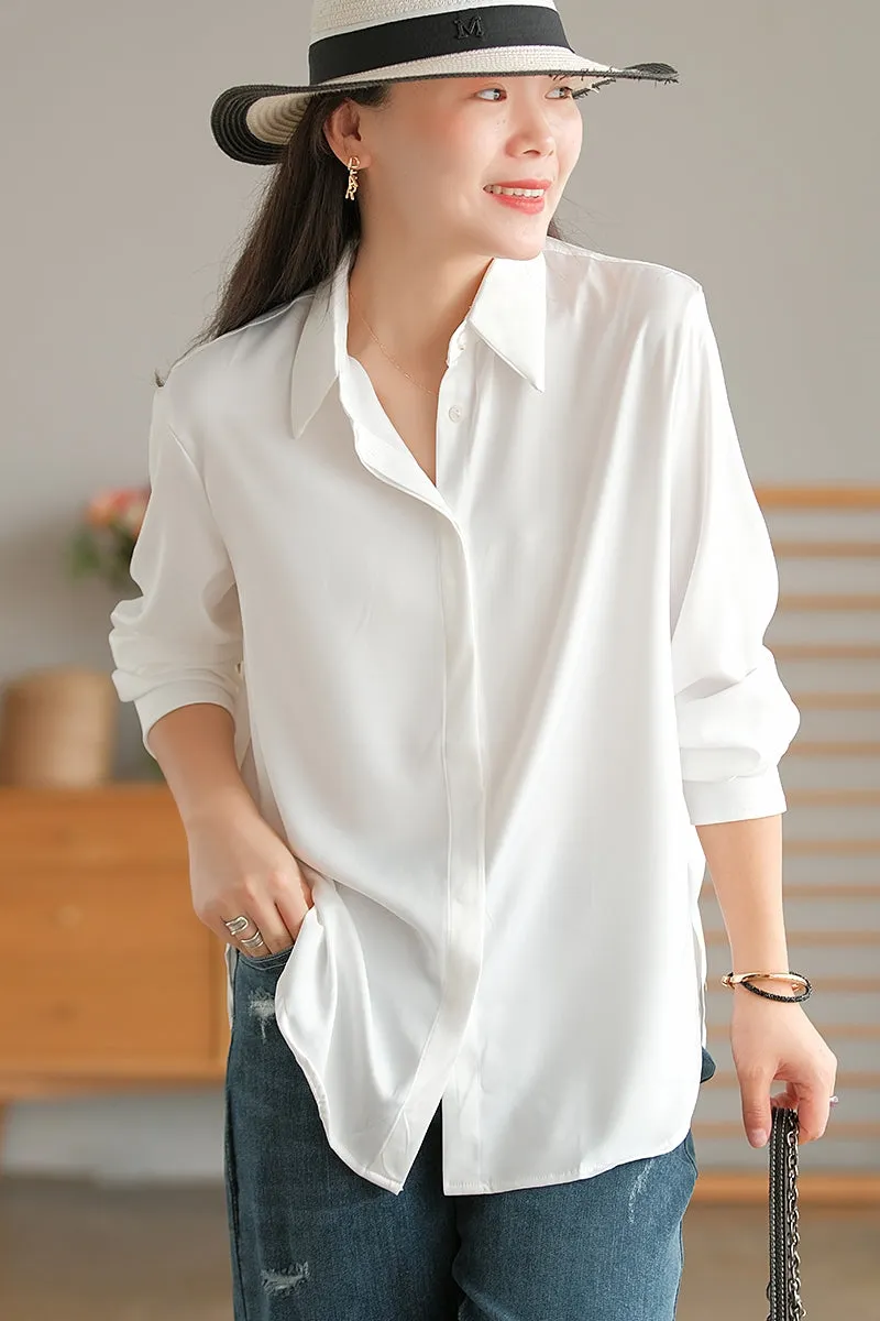 Women's Long Sleeve Shirt, Cotton Shirts for Women, White Work Shirts