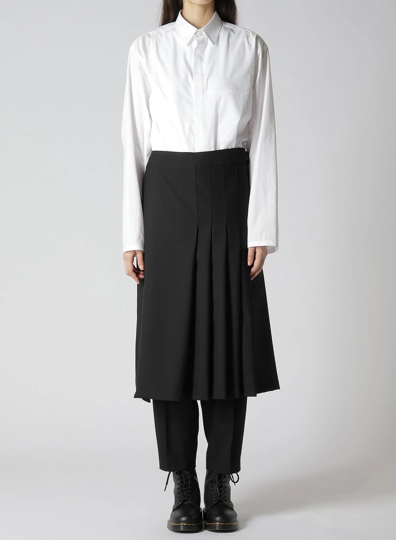 WOOL POLYESTER GABARDINE WRAPPED TUCK SKIRT